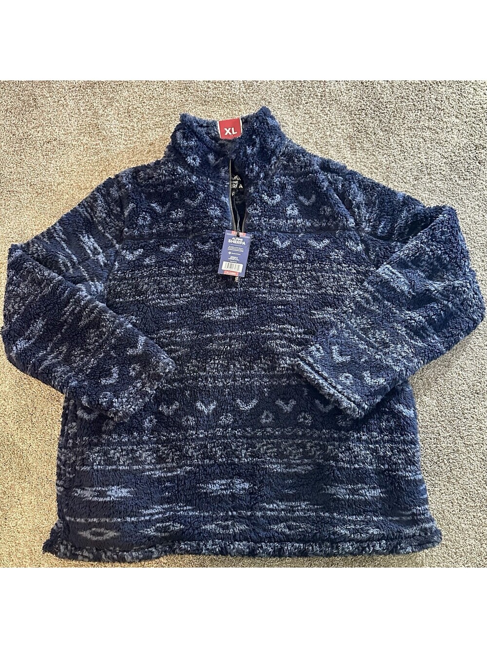 NEW Aztec Alpine Sherpa Pullover Fleece Jacket Blue XL Quarter Zip Western NWT